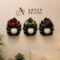 3 MDF Black Wall Shelves with 3 FREE Artificial Plants Wall Decor
