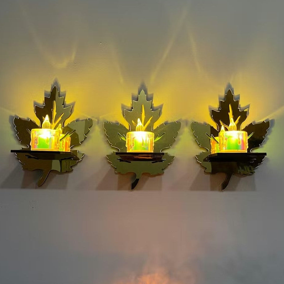 Acrylic Leaves Shelves with Candles Wall Decor.