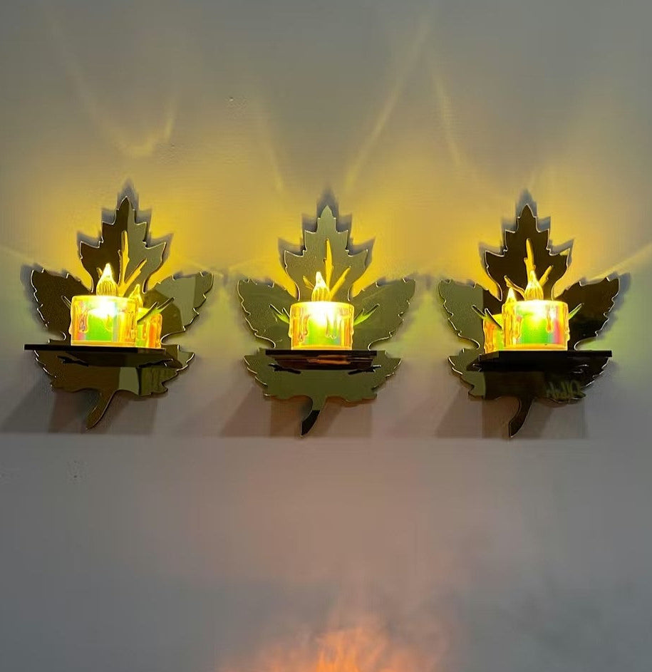 Acrylic Leaves Shelves with Candles Decor.
