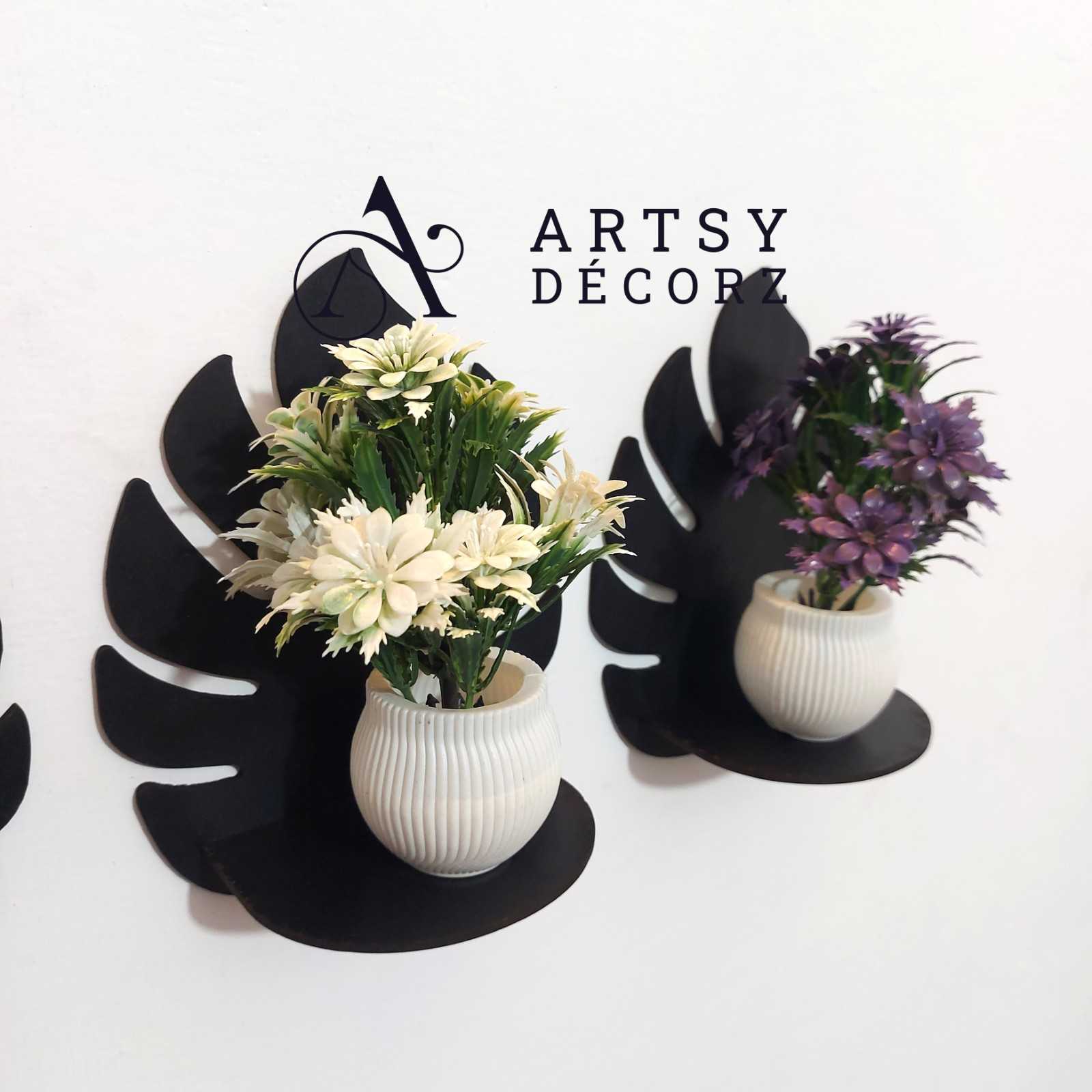 3 MDF Black Wall Shelves with 3 FREE Artificial Plants