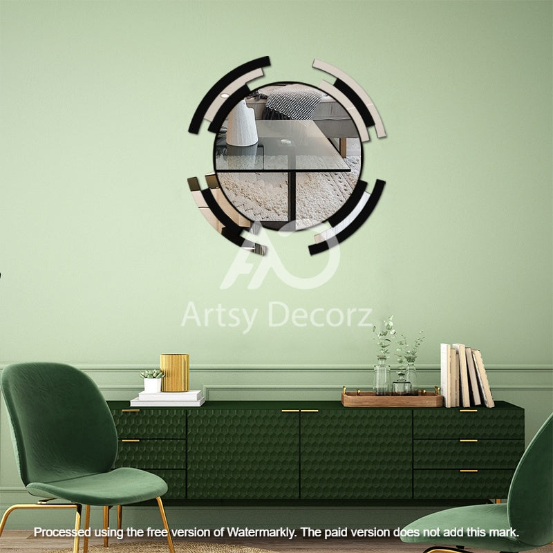 Premium Silver & Black Line Mirror Wall Decor