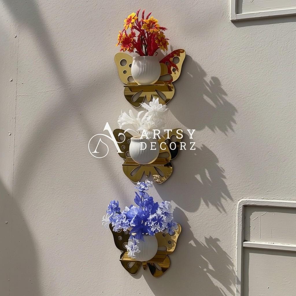 Acrylic Butterfly Shelves with Plants Wall Decor