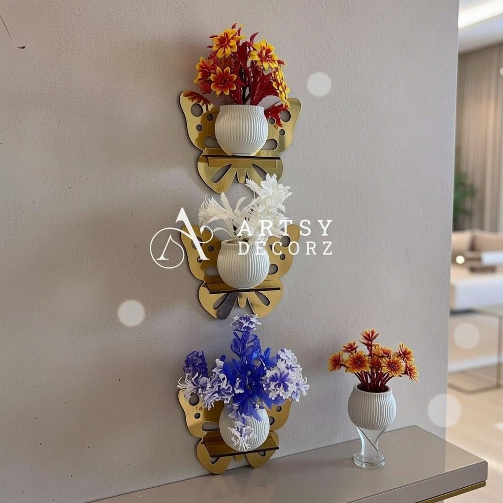 Acrylic Butterfly Shelves with Plants Wall Decor