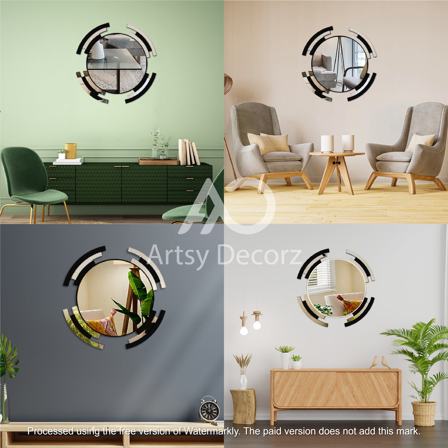 Premium Silver & Black Line Mirror Wall Decor