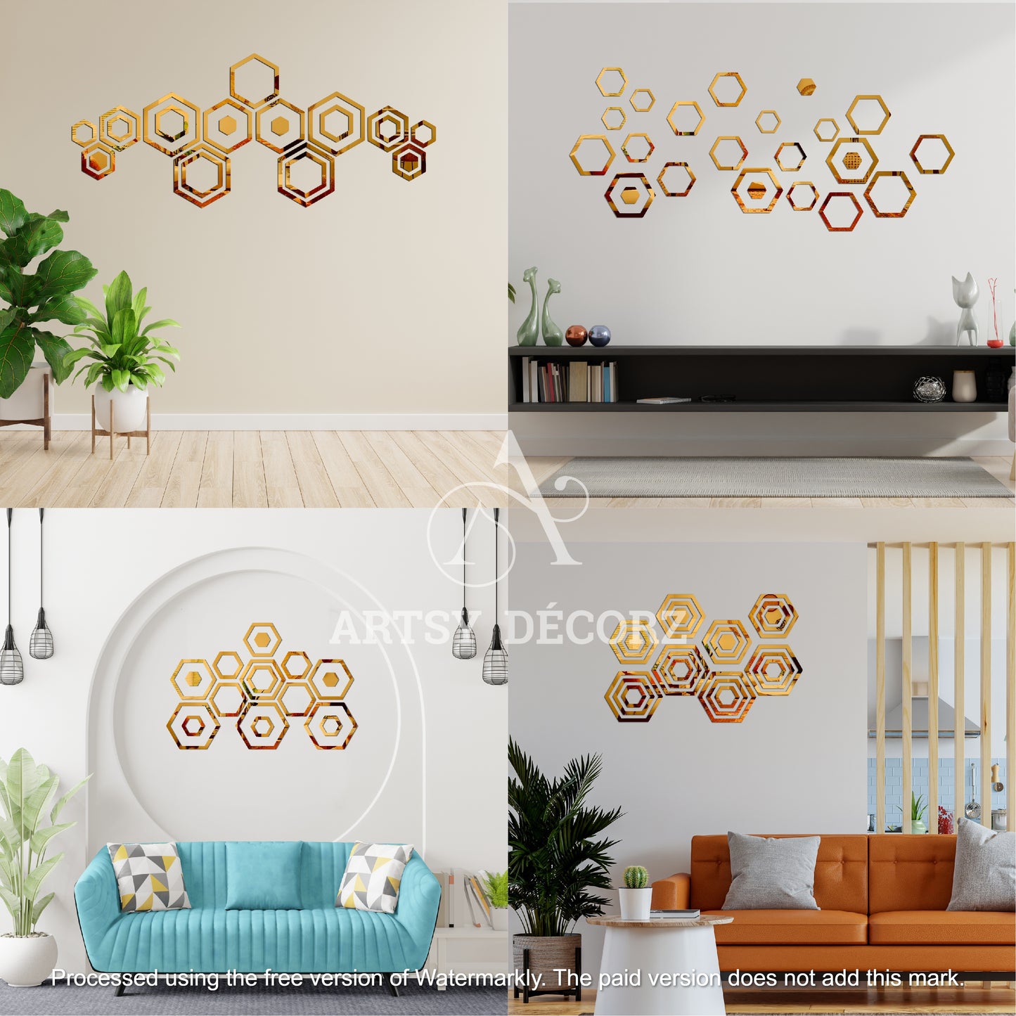 Acrylic Hexagon Rings Mirror Wall Decor Stickers