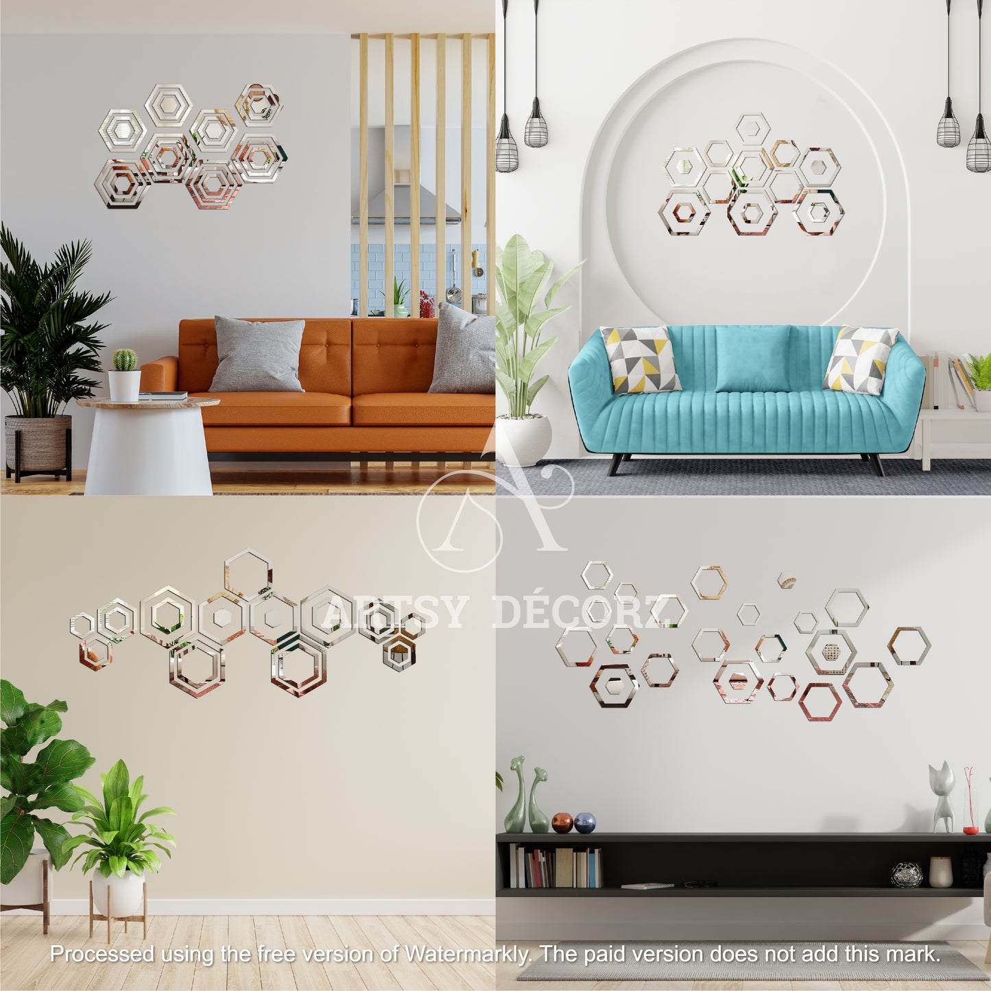 Acrylic Hexagon Rings Mirror Wall Decor Stickers