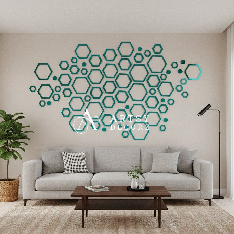 Acrylic Hexagon Rings Mirror Wall Decor Stickers