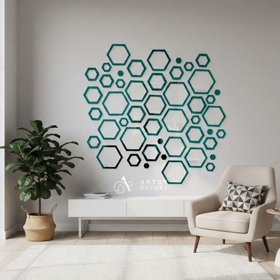 Acrylic Hexagon Rings Mirror Wall Decor Stickers