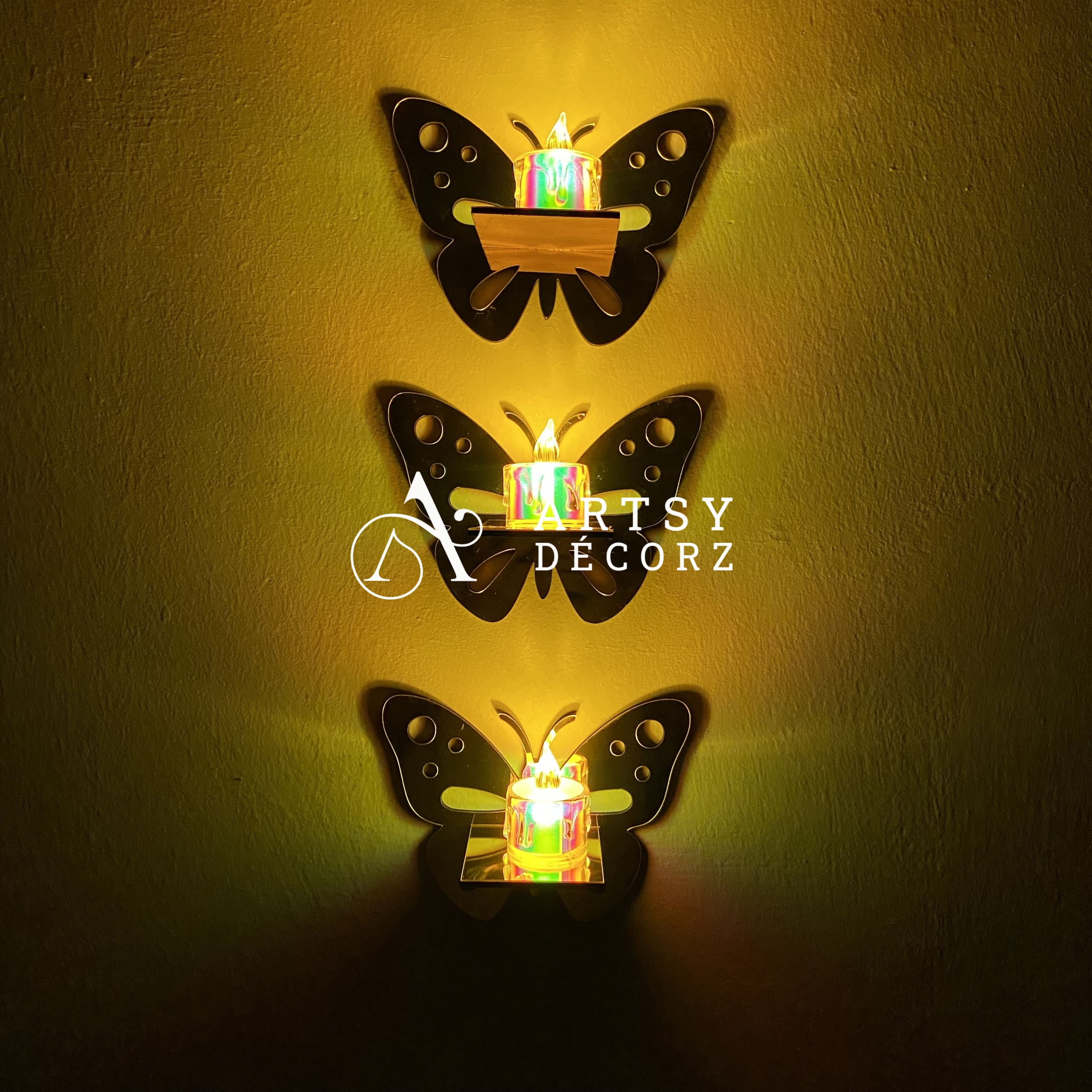 3 Butterfly Wall Shelves with 3 FREE Artificial LED Candles