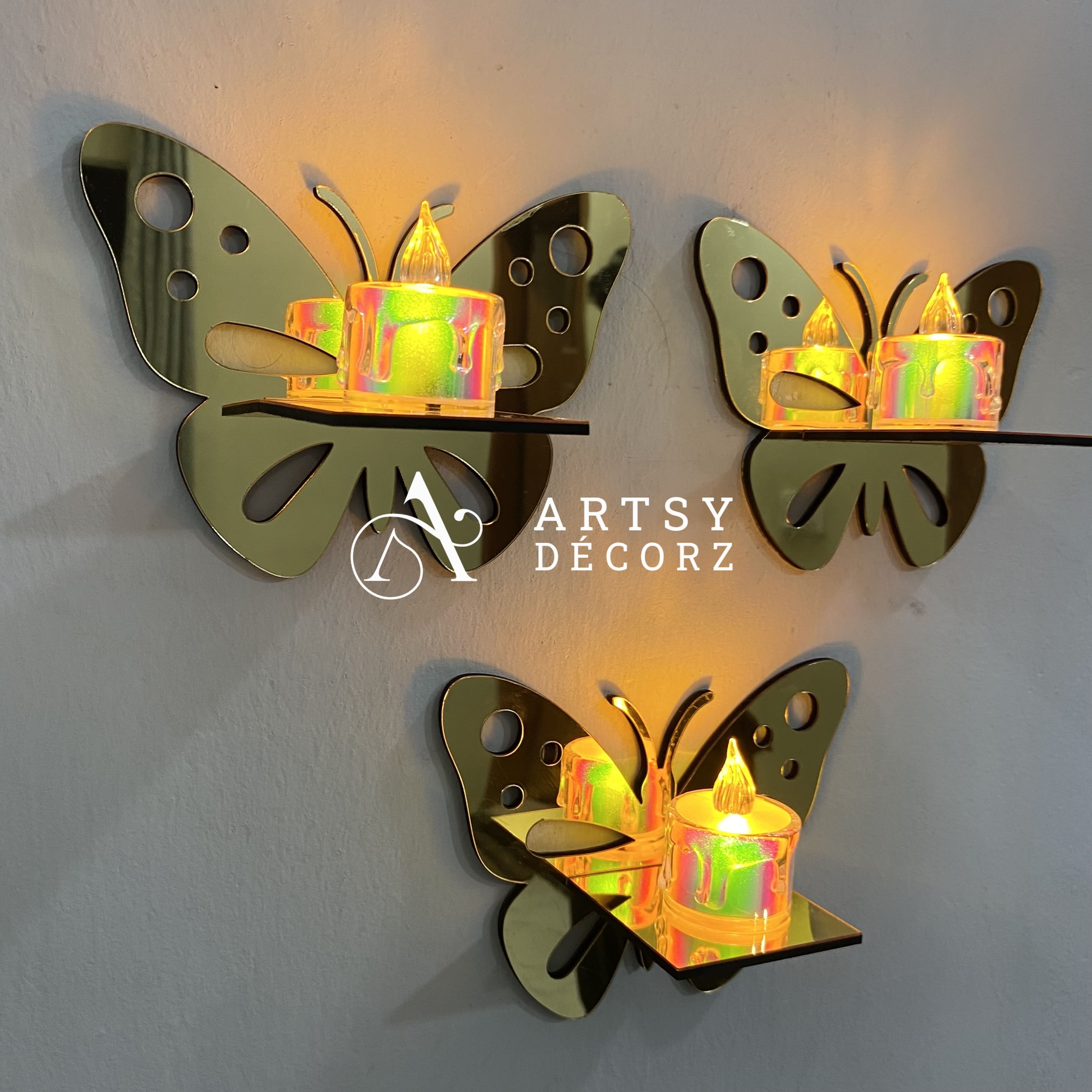 3 Butterfly Wall Shelves with 3 FREE Artificial LED Candles