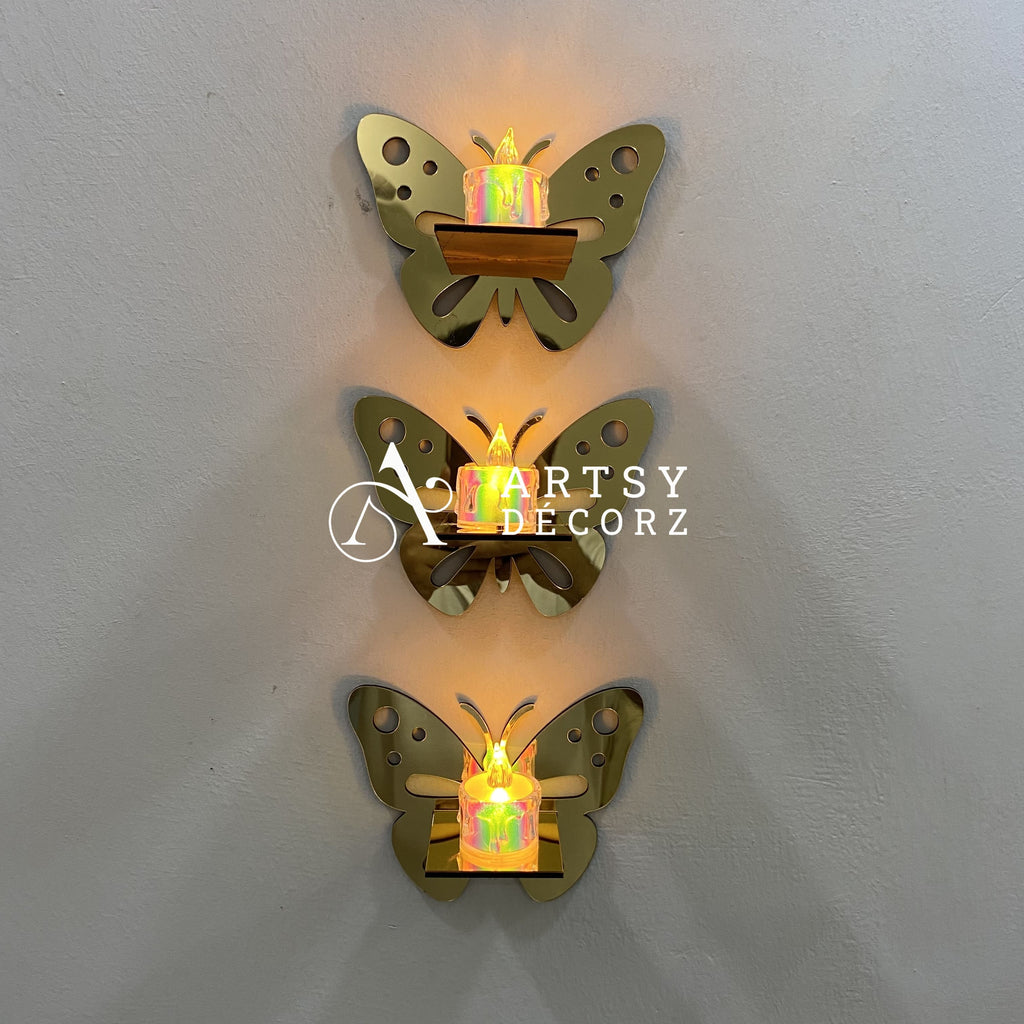 3 Butterfly Wall Shelves with 3 FREE Artificial LED Candles