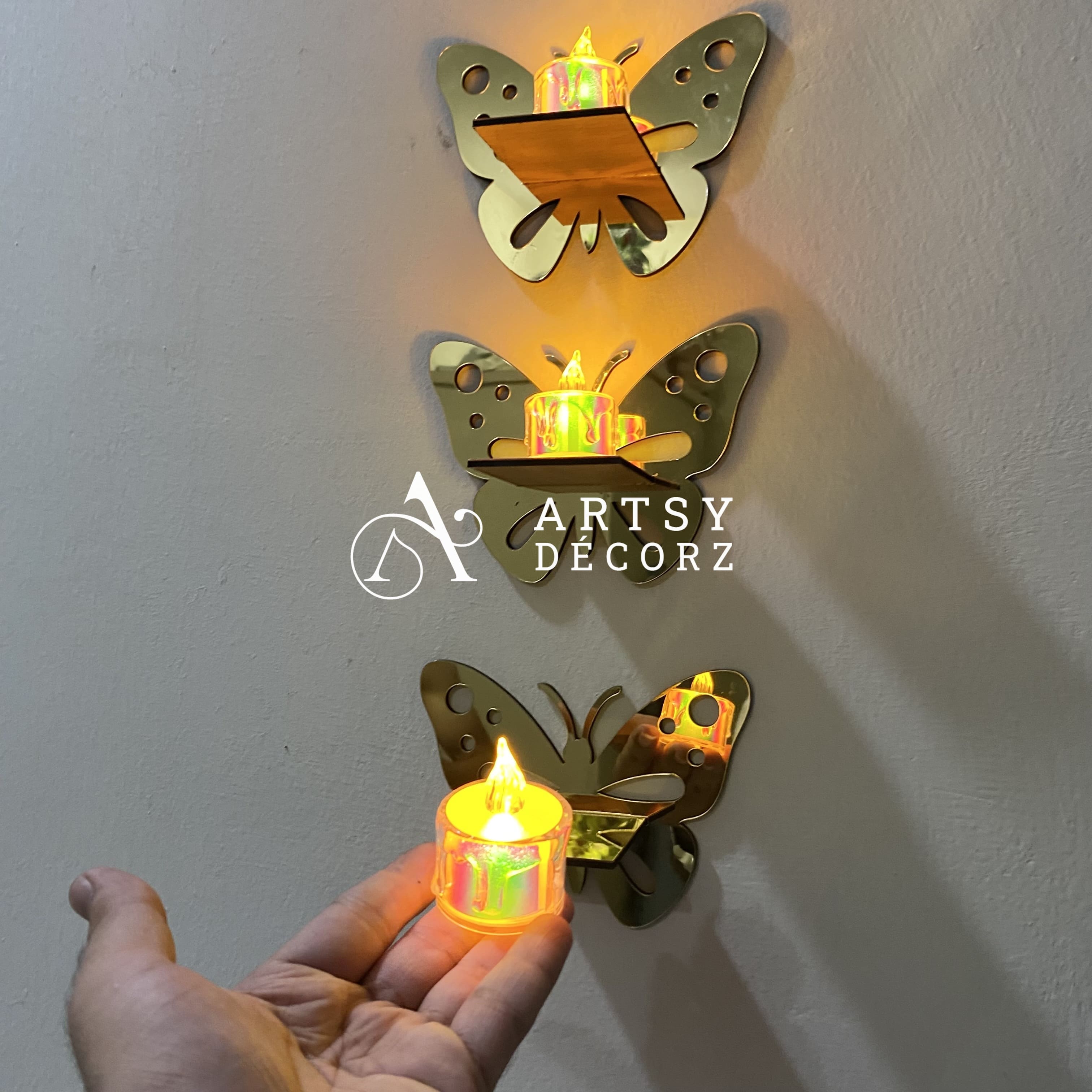 3 Butterfly Wall Shelves with 3 FREE Artificial LED Candles