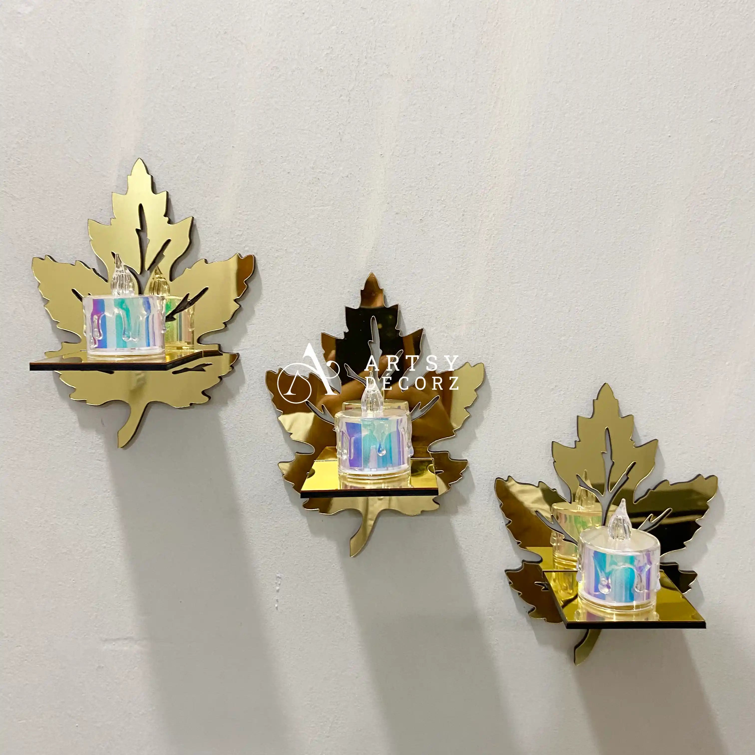Acrylic Leaves Shelves with Candles Decor.