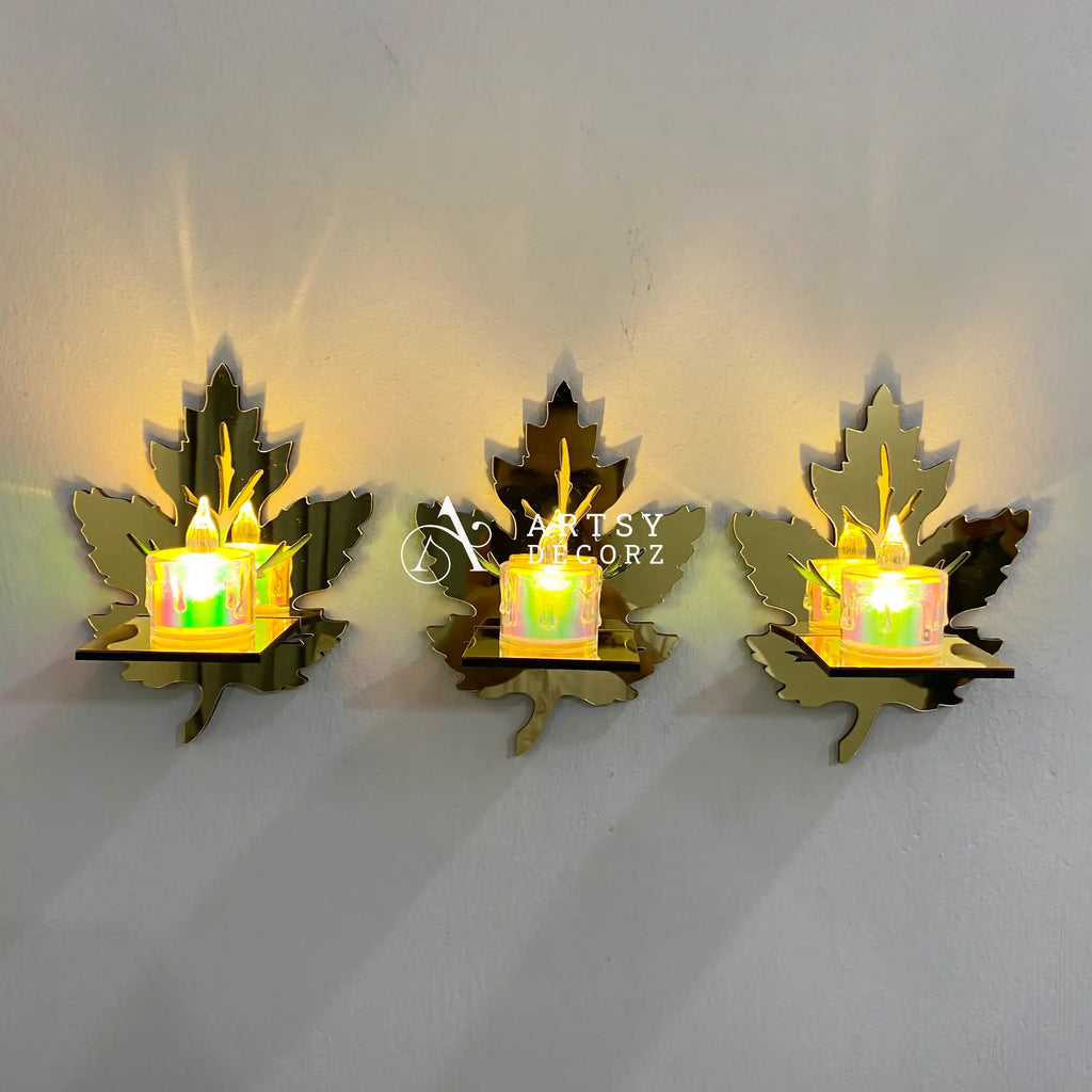 Acrylic Leaves Shelves with Candles Wall Decor.