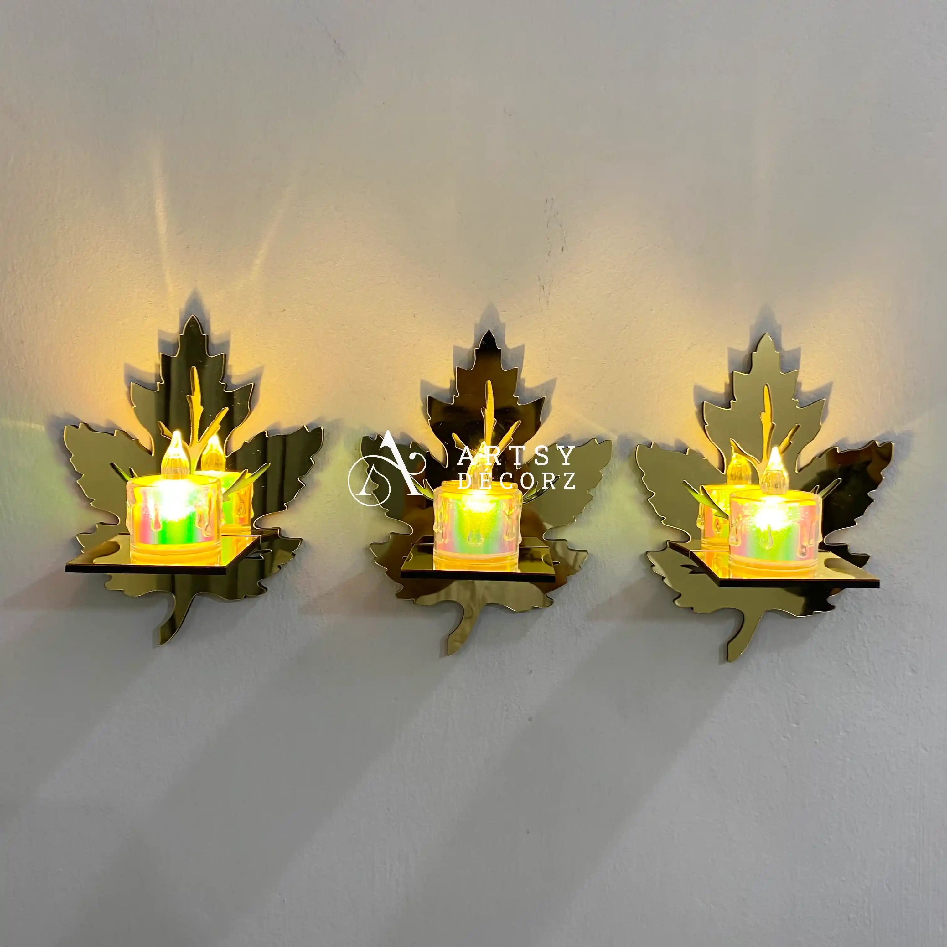 Acrylic Leaves Shelves with Candles Decor.