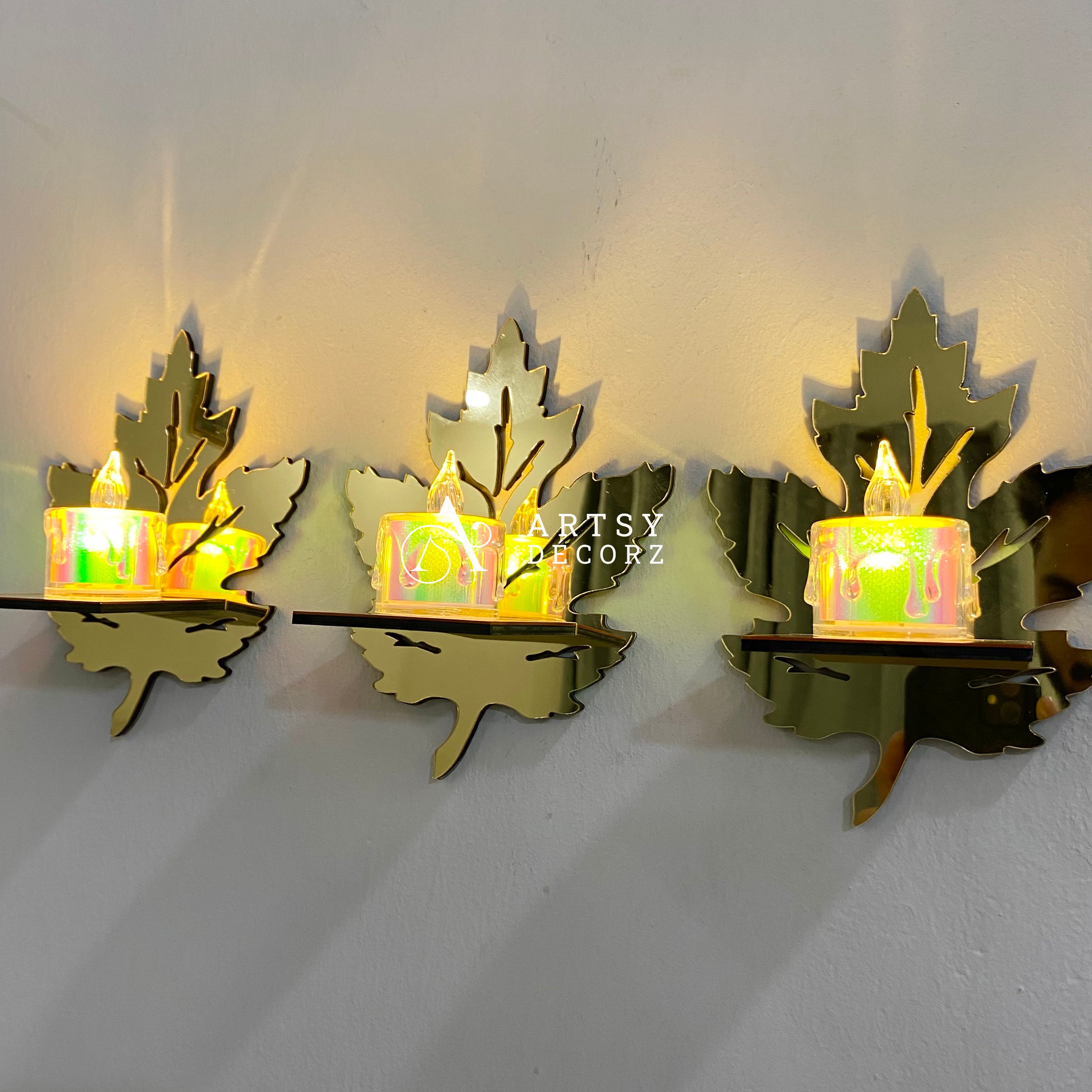Acrylic Leaves Shelves with Candles Decor.
