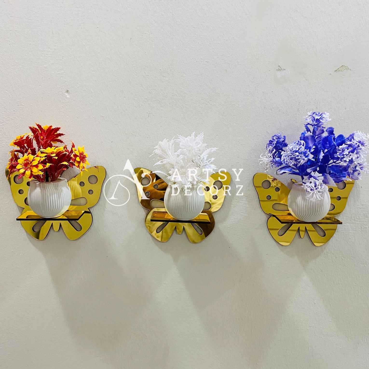 Acrylic Butterfly Shelves with Plants Wall Decor