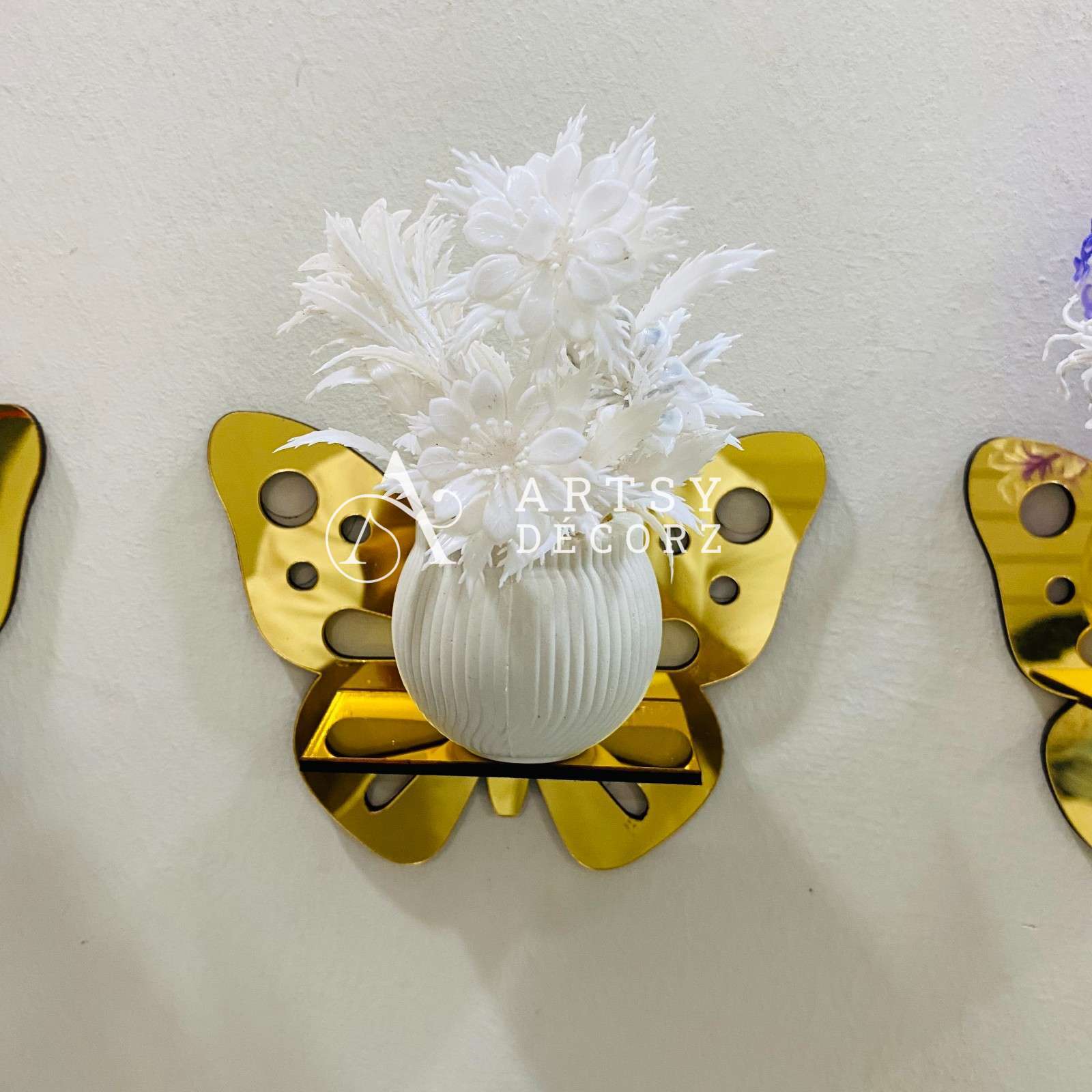 Acrylic Butterfly Shelves with Plants Wall Decor