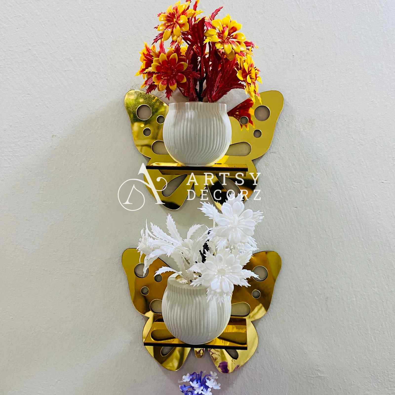 Acrylic Butterfly Shelves with Plants Wall Decor