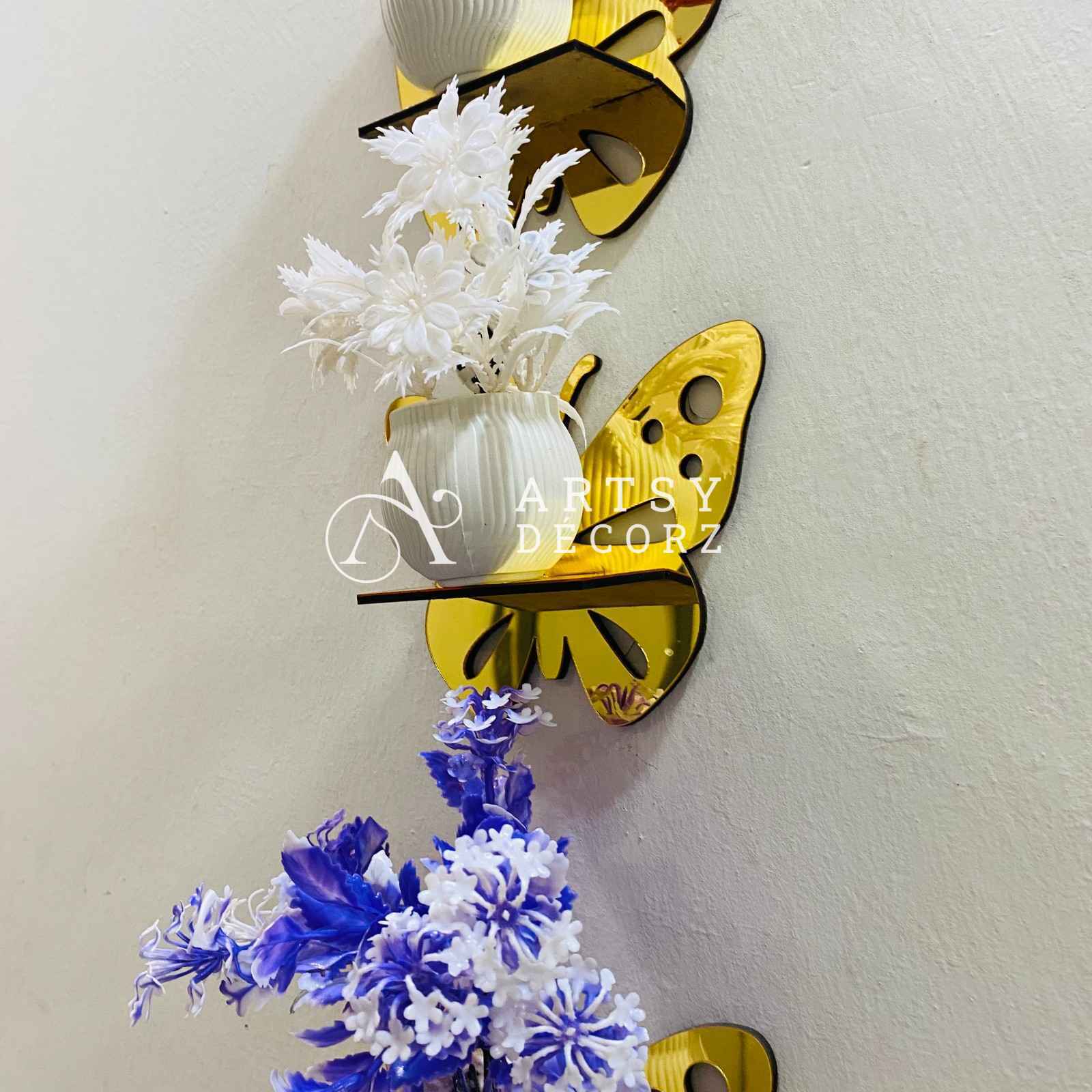 Acrylic Butterfly Shelves with Plants Wall Decor