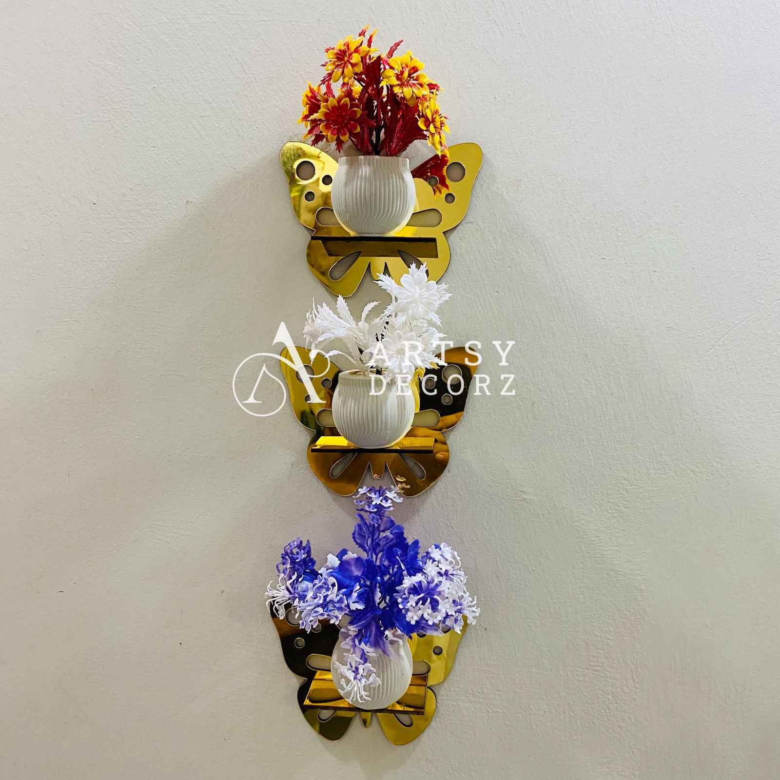 Acrylic Butterfly Shelves with Plants Wall Decor
