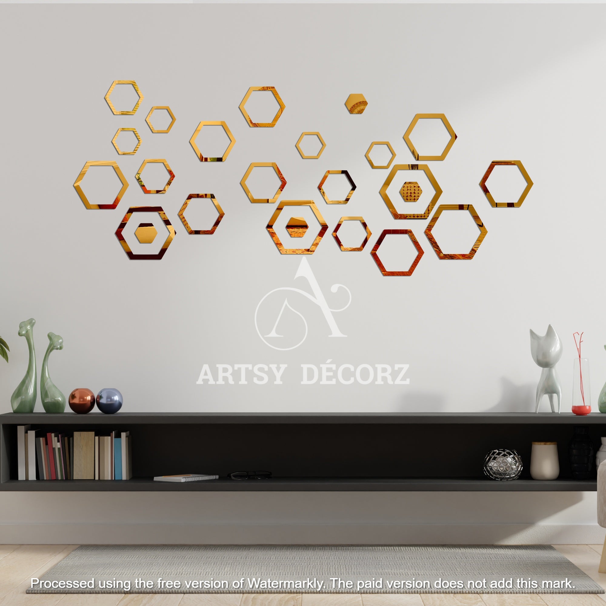 Acrylic Hexagon Rings Mirror Wall Decor Stickers