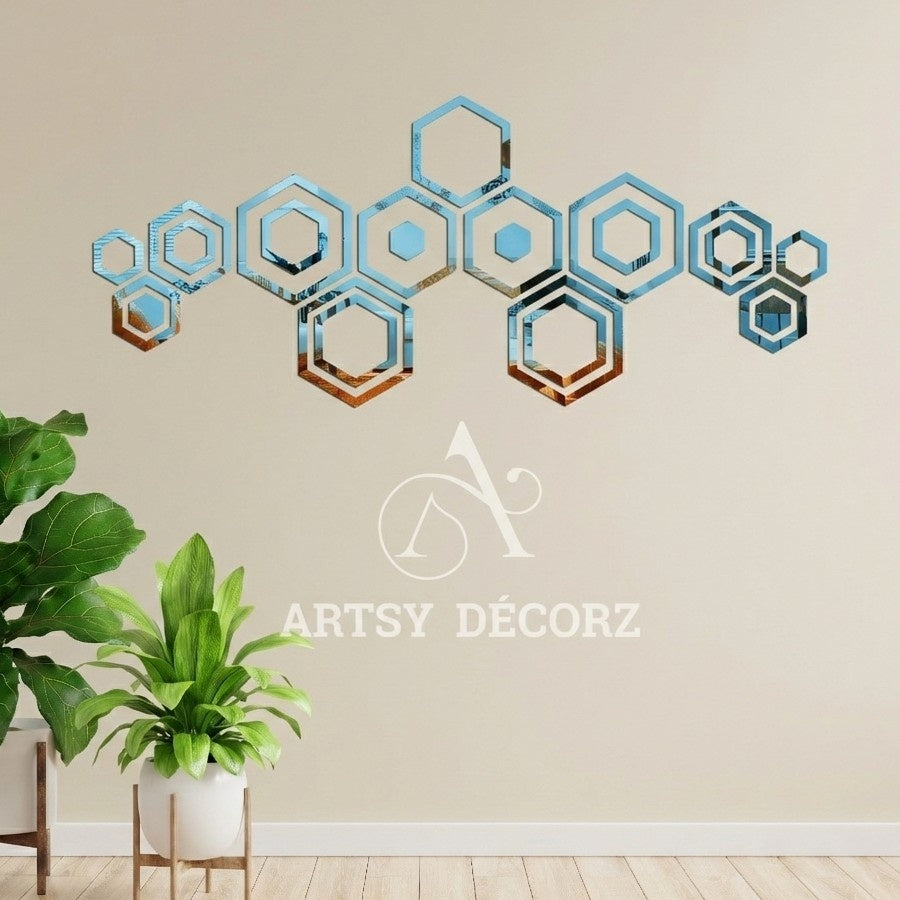Acrylic Hexagon Rings Mirror Wall Decor Stickers