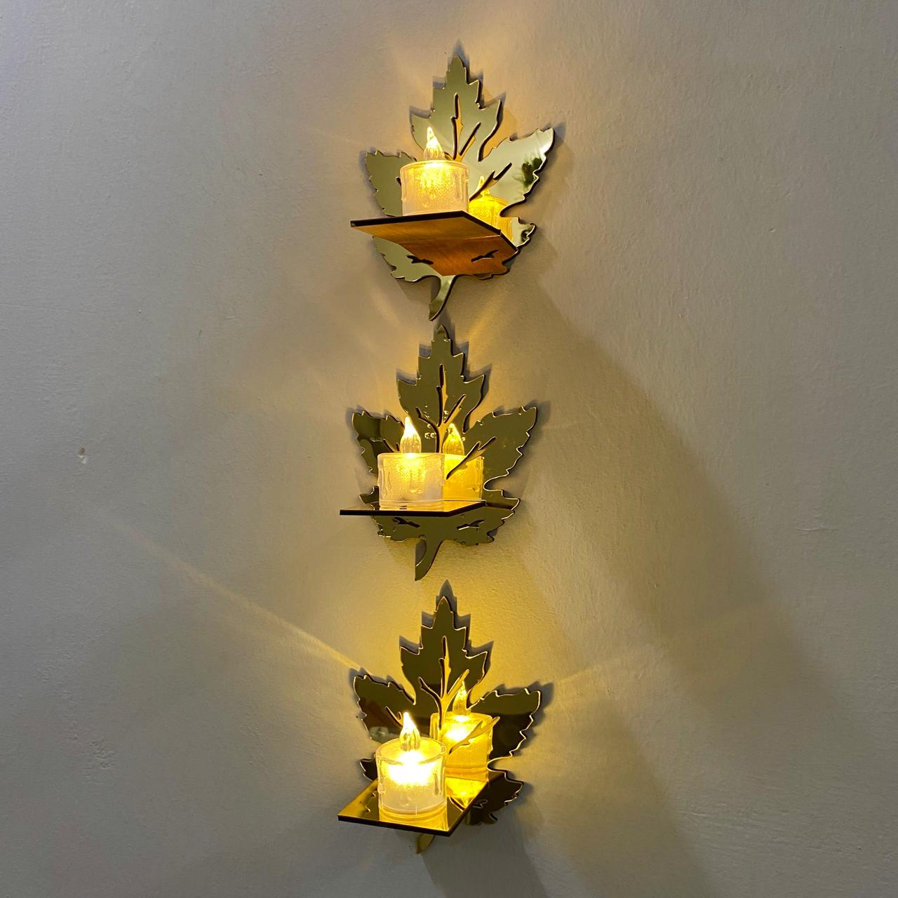 Acrylic Leaves Shelves with Free LED Candles Wall Decor.