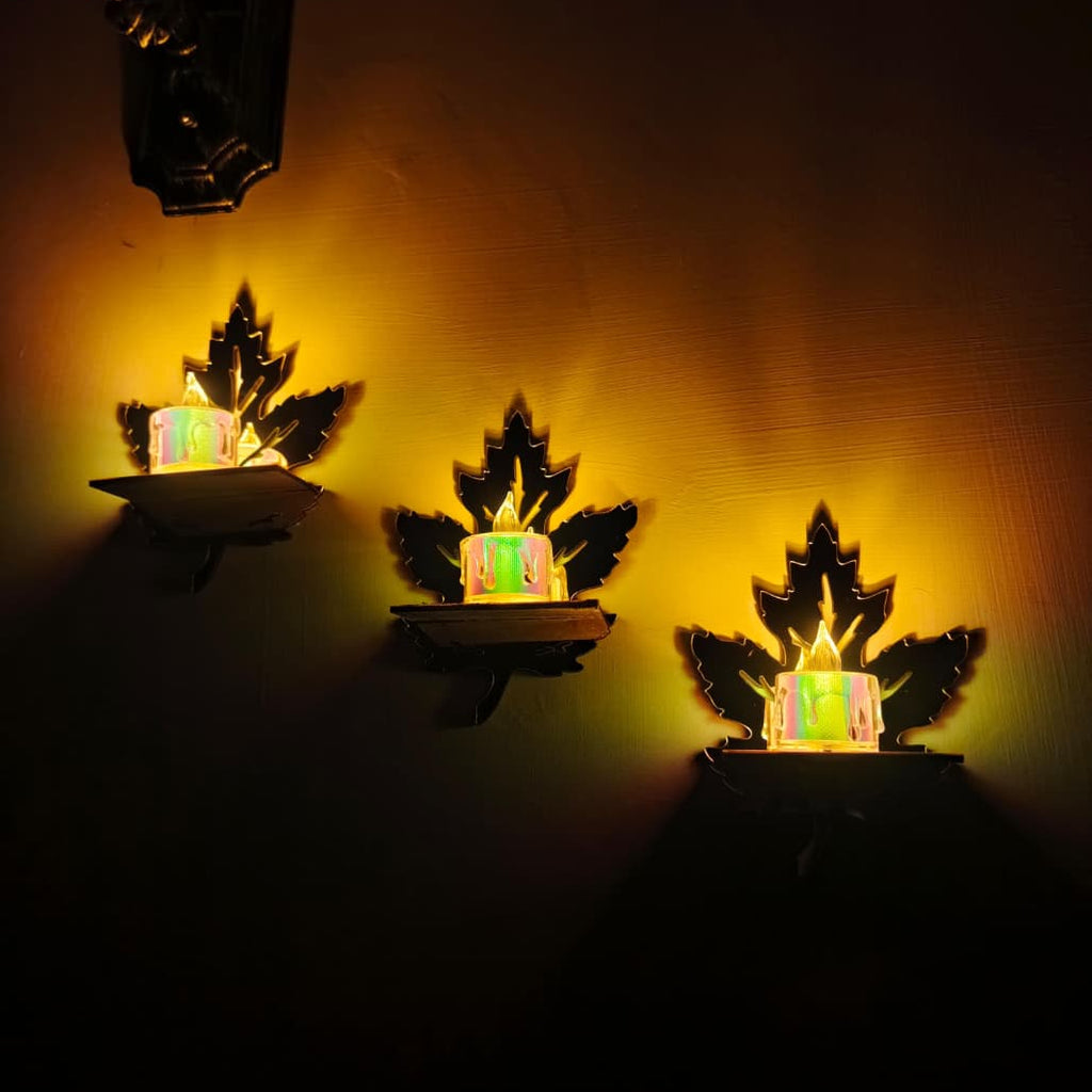 3 Leaves Wall Shelves with 3 FREE LED Candles Wall Decor