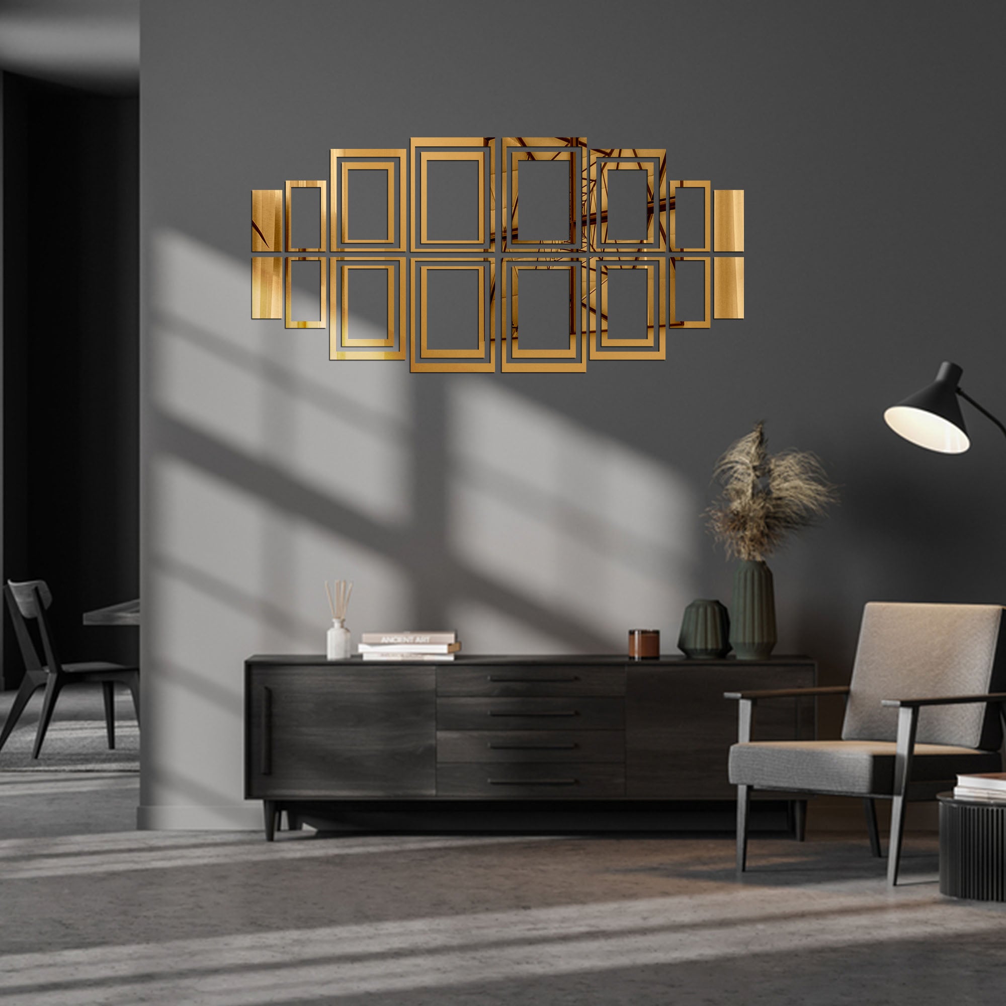 Acrylic Rectangle Rings Mirror Wall Decor Stickers