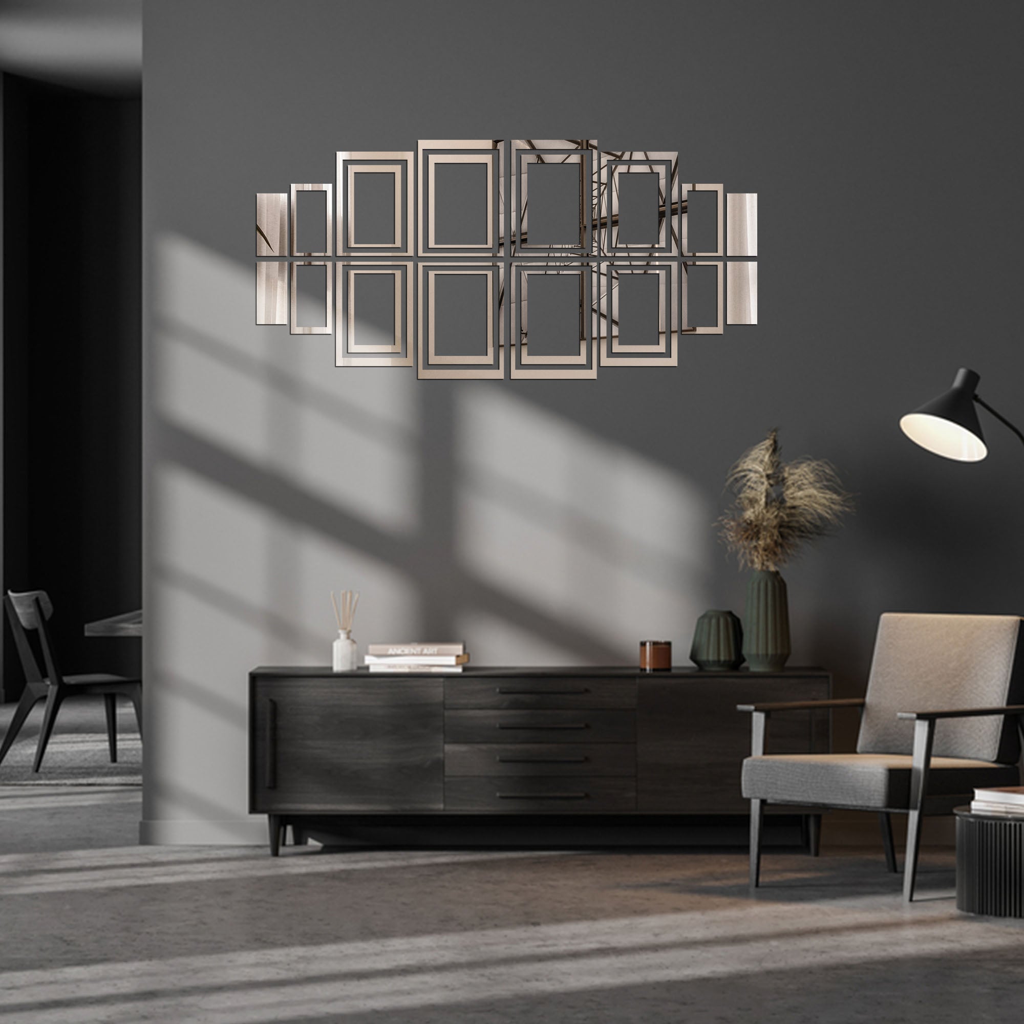 Acrylic Rectangle Rings Mirror Wall Decor Stickers