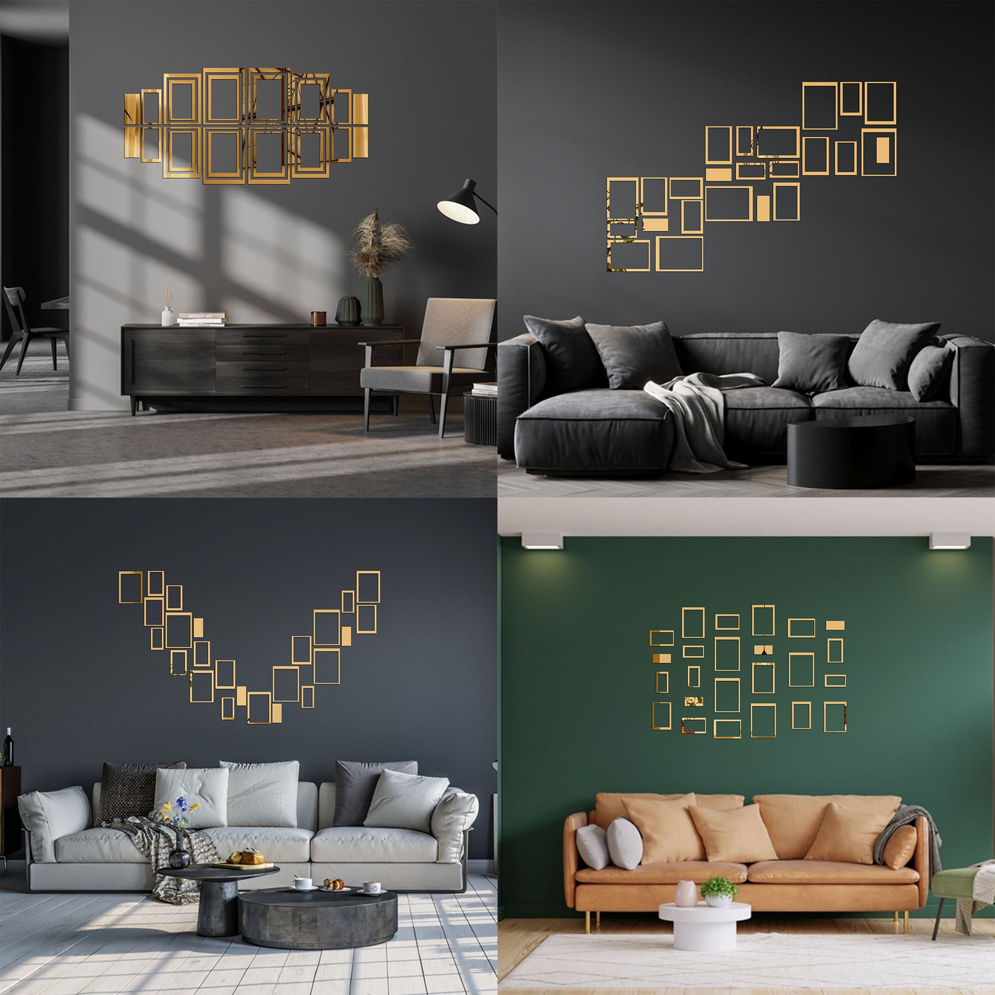 Acrylic Rectangle Rings Mirror Wall Decor Stickers