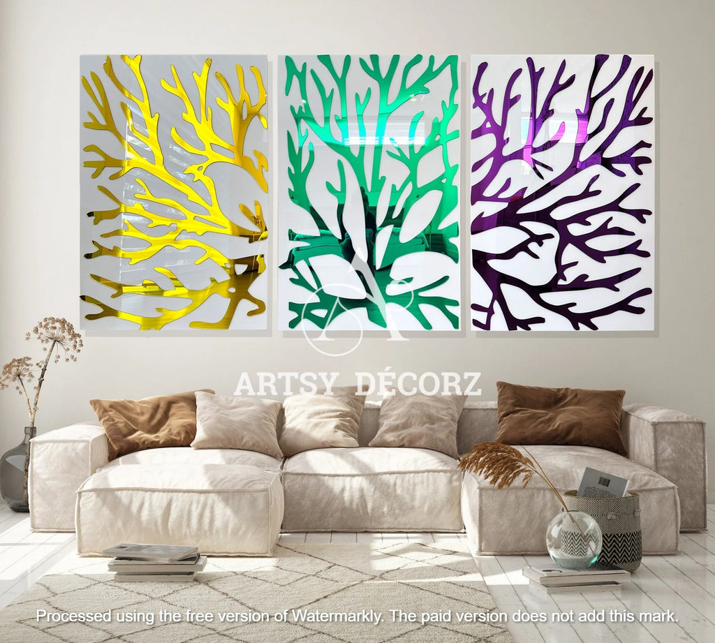 Mirrored Acrylic Tree Wall Art: Modern Abstract Decor