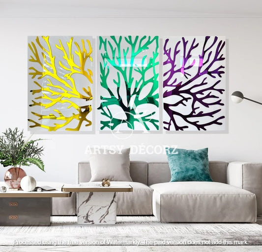 Mirrored Acrylic Tree Wall Art: Modern Abstract Decor