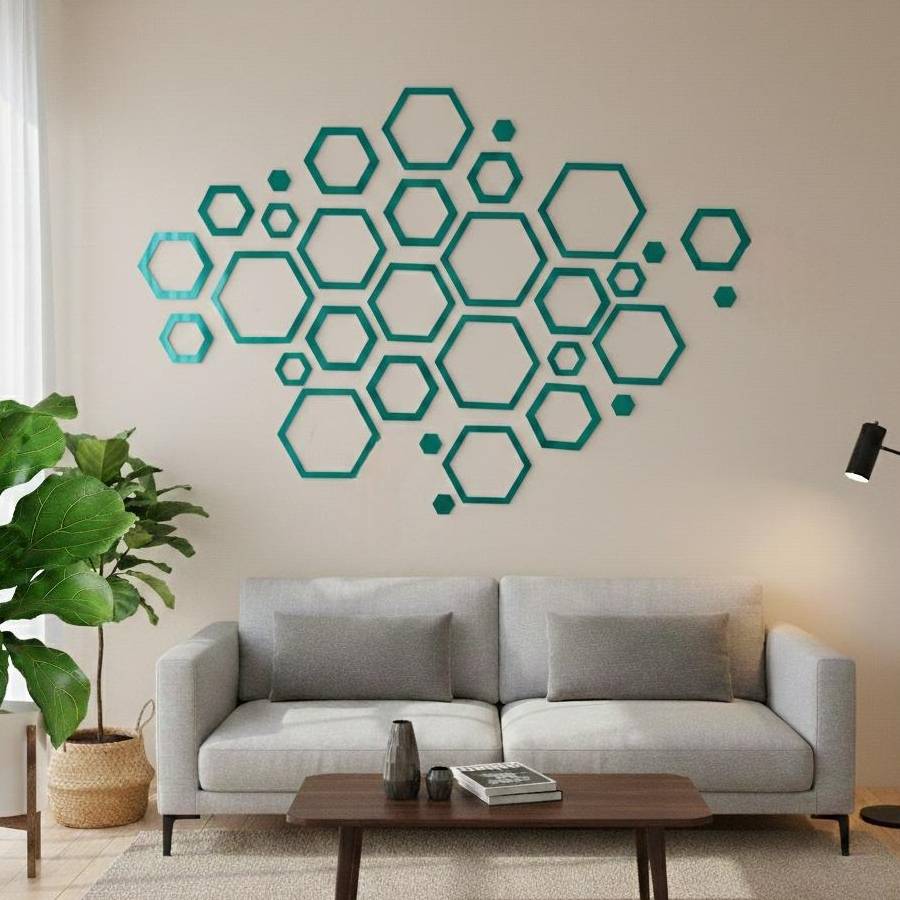 Acrylic Hexagon Rings Mirror Wall Decor Stickers