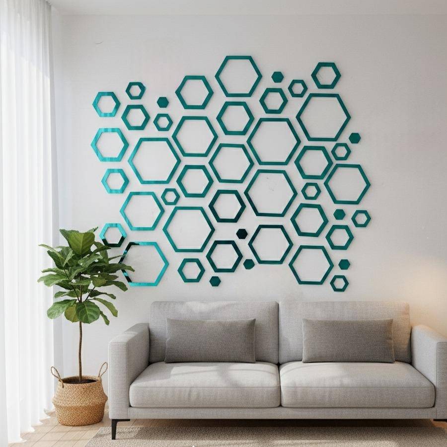 Acrylic Hexagon Rings Mirror Wall Decor Stickers